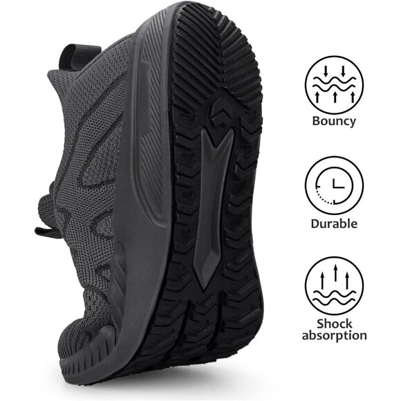 Feethit Women Dark Grey Lightweight Wide Mesh Workout Sneakers For Tennis Gym - Picture 3 of 6